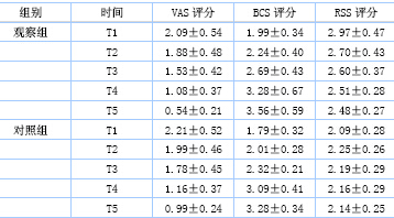 表1 两组患者vas, bcs, Rss 评分比较