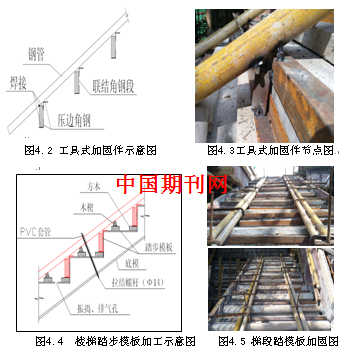 然后将工具式加固件压在踏步面板上,并使其角钢分别压在阴阳角上,然后