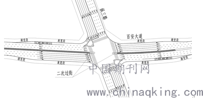 节点结合规划道路走向,近似x形交叉,根据设计车速,交叉角度,用地红线