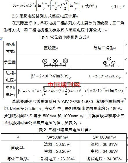 单芯电缆金属护套感应电压分析及运行维护探讨