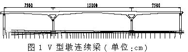 采用三跨一联预应力混凝土v型墩连续梁,中跨120m, 边跨跨径为主跨的0.